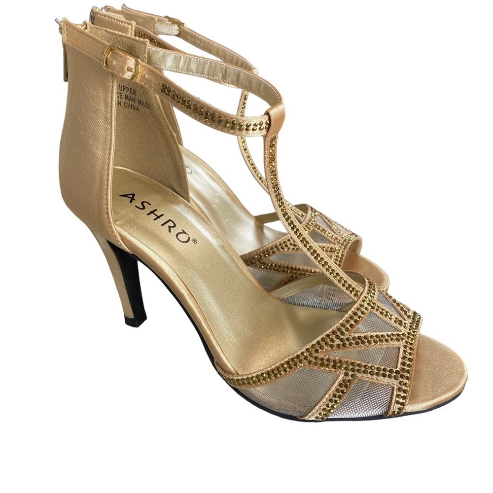 Ashro Gold Heels Zippered Back and Sequins Ladies
